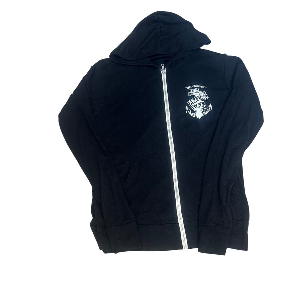 Anchor Bar Zip Up Hoodie Sweater Black Contrast Zip Medium